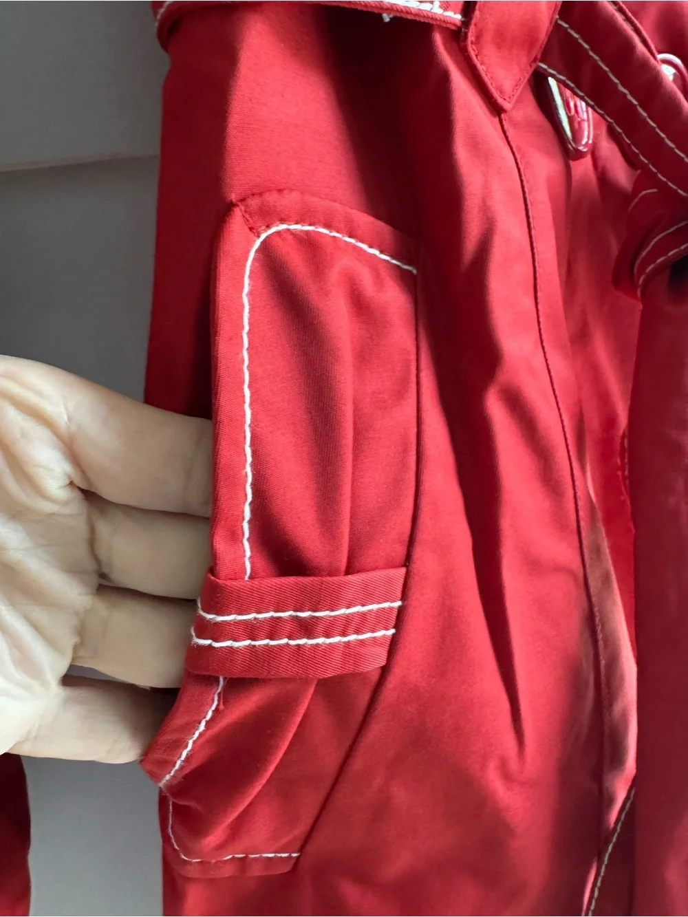 Laundry By Design Red Coat Bell Sleeve Trench Jacket Belted Cotton Fabulous - Picture 13 of 13